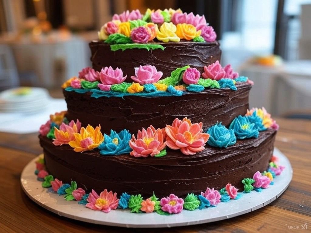 تورتة الشوكولاتة بالورود طبقات