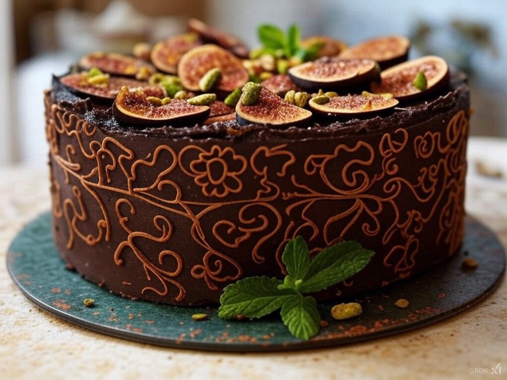 كيك الشوكولاتة المحشي بالتين – مزيج فاخر من النكهات الشرقية والغربية!